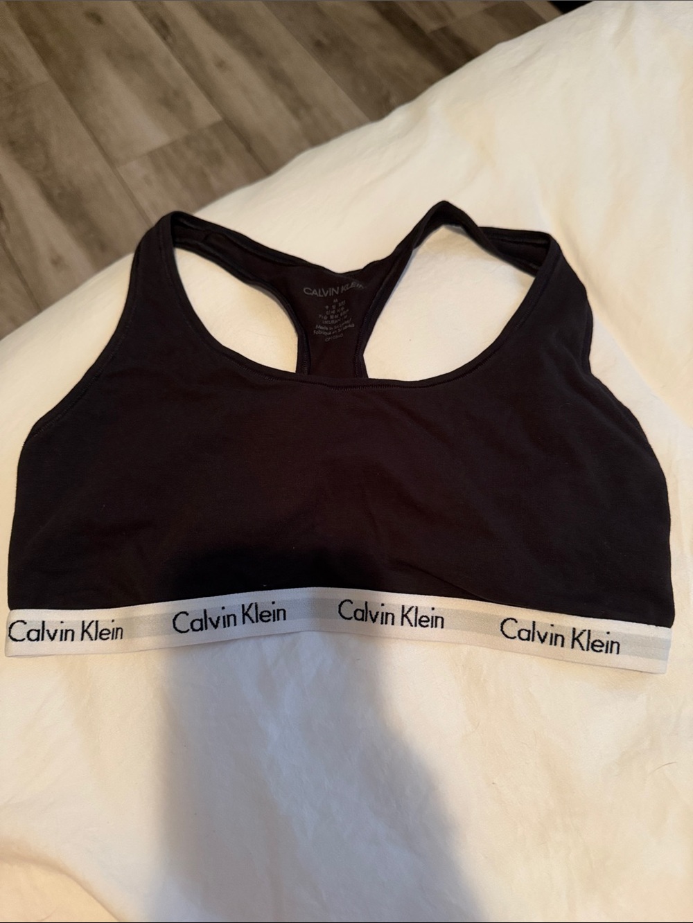 Calvin Klein Black Racerback Bralette with White Logo Band